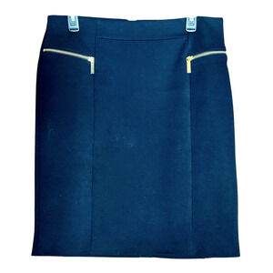 Michael Kors Black Stretch Women's Pencil Skirt Gold Zipper Details Closure 12